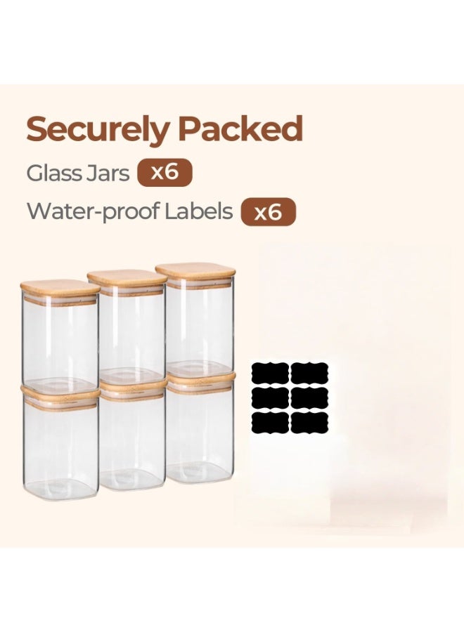 Anmi 6-Pack Square Glass Jars with Airtight Lids, Clear Food Storage Canisters & Pantry Organizers, BPA-Free, Easy Clean, Perfect for Flour, Oat, Tea, Coffee Beans & Cookies - Image 5